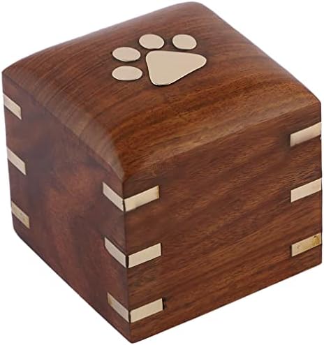 Дървена Кутия за Урни | Вградени Медни Крака Урна за домашни любимци за Прах за Кучета и Котки | Паметник Кошчета