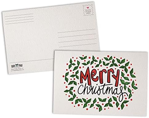 Коледни Картички с Венец от Остролиста - 48 Опаковки Празнични картички