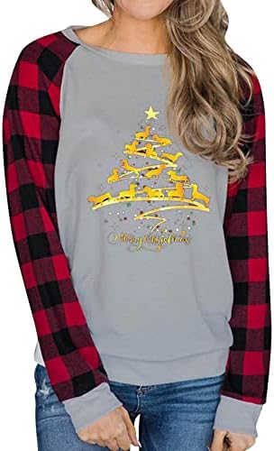 DSODAN Женска Тениска с Кръгло деколте и Дълъг Ръкав, Тениски за всеки Ден От Коледа Принтом, Всекидневни Свободен