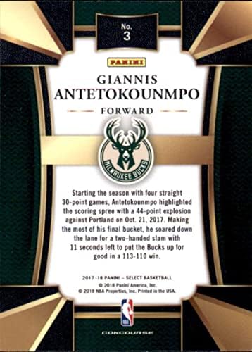 Баскетболно карта Панини Select 3 2017-18 Giannis Антетокунмпо Милуоки Бъкс