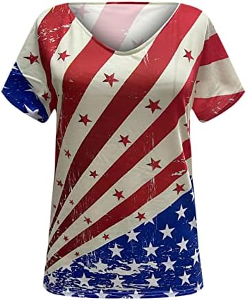 Тениска за Жени, Летен Пуловер с V-образно деколте и Къс Ръкав, Блузи с Принтом на Деня на Независимостта, Юбилейна