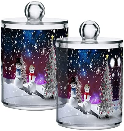 ALAZA 2 Опаковки Qtip Притежателя Диспенсер Коледно Дърво и снежни човеци Органайзер за Баня Кутийки за Памучни
