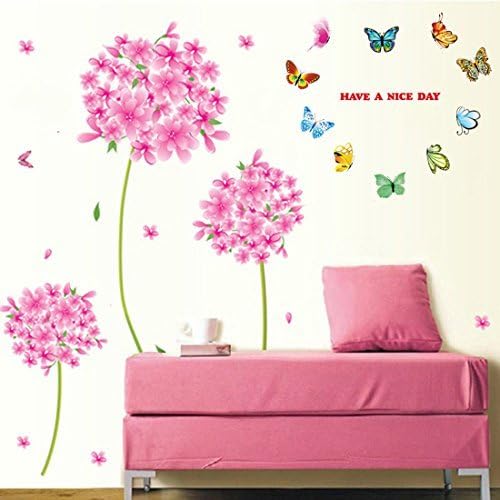 Стикер На стената на Розови Цветя Сини Пеперуди Домашна Стикер Тапети За Дома Свалящ Дневна Спалня Художествена