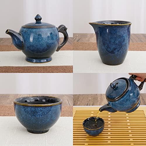 Китайски Керамични Чай кунг-фу, Чай за възрастни от 9 теми, Следобеден чайник, Подаръчен комплект в опаковка, подходящ за любителите на чай (Blumen-Teekanne)