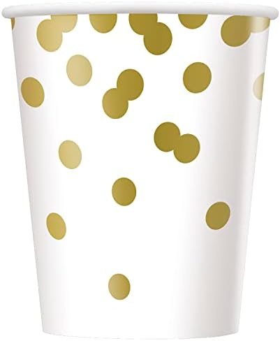 Уникални картонени чаши 80076 обем 266 мл с конфети от бяло и златисто фолио на точки - 8 броя (опаковка от