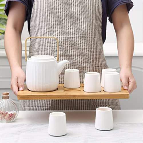 SJYDQ Обикновен бял керамичен кафе, чай бял дървен поднос с чайник чаша гърне бар домакинство кухненски принадлежности