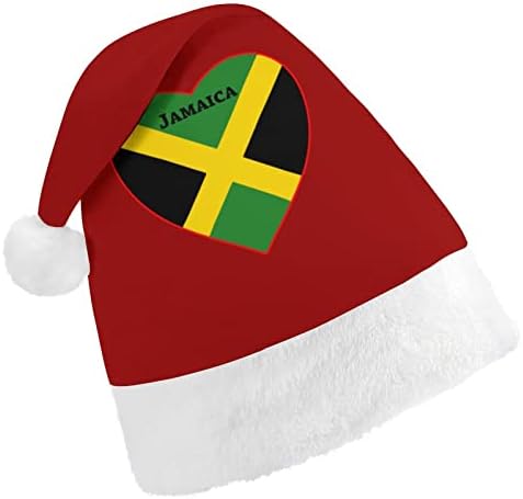 Флаг на Ямайка Коледна Шапка със Сърце, Мек Плюшен Шапчица Дядо Коледа, Забавна Шапчица за Коледно Новогодишната